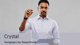  Presentation with worker - Colorful slides enhanced with worker and people concept - strain backdrop and a light gray colored foreground