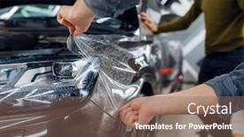  Presentation with film - Slide deck featuring worker-applies-car-protection-film background and a violet colored foreground