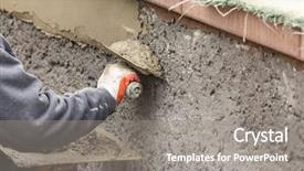  Presentation with safety construction worker in construction - Presentation theme enhanced with worker applying cement with trowel background and a gray colored foreground