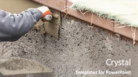  Presentation with construction site construction - Presentation with worker applying cement with trowel background and a gray colored foreground
