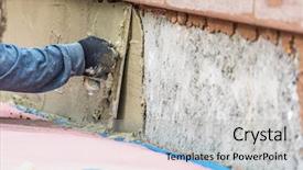  Presentation with energy consumption in cement industry - Presentation featuring worker applying cement with trowel background and a light gray colored foreground