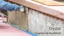  Presentation with construction site construction - Presentation theme consisting of worker applying cement with trowel background and a light gray colored foreground