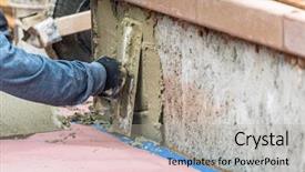  Presentation with construction site construction - Beautiful presentation theme featuring worker applying cement with trowel backdrop and a light gray colored foreground