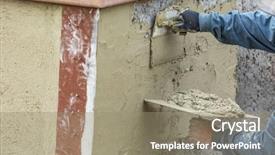  Presentation with construction site construction - Presentation theme having worker applying cement with trowel background and a gray colored foreground