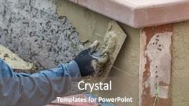  Presentation with safety construction worker in construction - Colorful PPT theme enhanced with worker applying cement with trowel backdrop and a  colored foreground