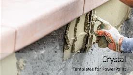  Presentation with construction site construction - PPT theme featuring worker applying cement with trowel background and a  colored foreground