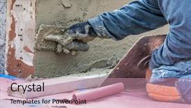  Presentation with construction site construction - Presentation theme with worker applying cement with trowel background and a  colored foreground
