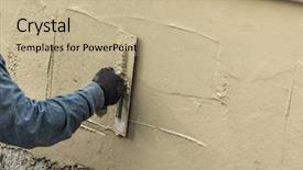  Presentation with construction worker harassment workplace - Presentation theme having worker applying cement with trowel background and a mint green colored foreground