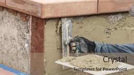  Presentation with construction worker harassment workplace - Presentation theme featuring worker applying cement with trowel background and a coral colored foreground