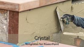  Presentation with safety construction worker in construction - Presentation enhanced with worker applying cement with trowel background and a coral colored foreground