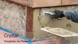  Presentation with construction site construction - Colorful PPT theme enhanced with worker applying cement with trowel backdrop and a coral colored foreground