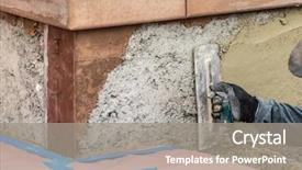  Presentation with construction site construction - Cool new slide deck with worker applying cement with trowel backdrop and a gray colored foreground