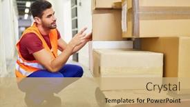  Presentation with order - Theme having worker-as-order-picker-plans background and a coral colored foreground