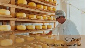  Presentation with factory - PPT layouts enhanced with worker-at-a-cheese-factory and a gold colored foreground
