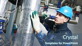  Presentation with heat pipe - Presentation design consisting of worker at boiler room pipe background and a ocean colored foreground