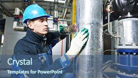  Presentation with heat pipe - PPT theme with worker at boiler room pipe background and a ocean colored foreground
