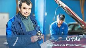  Presentation with vehicle maintenance - Presentation with worker at car maintenance repair background and a  colored foreground