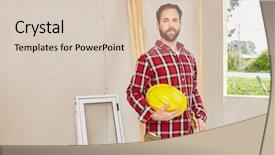  Presentation with building construction - Beautiful slides featuring worker at construction site building backdrop and a  colored foreground