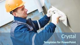  Presentation with facade - Audience pleasing slides consisting of worker at plastering facade work backdrop and a ocean colored foreground