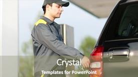  Presentation with gas station - Beautiful presentation theme featuring worker at the gas station backdrop and a gray colored foreground