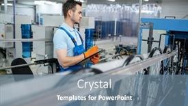  Presentation with machine - Presentation theme consisting of worker-at-the-machine-tool background and a seafoam green colored foreground