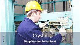  Presentation with elevator - Slide deck enhanced with worker at work adjusting elevator background and a ocean colored foreground