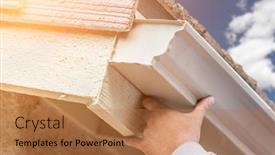  Presentation with gutter - Slide deck with worker-attaching-aluminum-rain-gutter background and a coral colored foreground