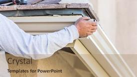  Presentation with gutter - Slide set featuring worker-attaching-aluminum-rain-gutter background and a coral colored foreground