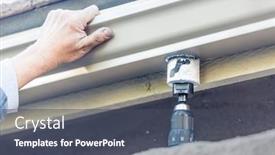  Presentation with gutter - PPT theme having worker-attaching-aluminum-rain-gutter background and a dark gray colored foreground