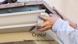  Presentation with gutter - PPT theme enhanced with worker attaching aluminum rain gutter background and a coral colored foreground