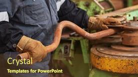  Presentation with steel pipe - Amazing presentation design having worker bending steel pipe on bending machine backdrop and a tawny brown colored foreground