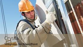  Presentation with tile - Audience pleasing presentation theme consisting of worker-builderinstalling-big-tile backdrop and a coral colored foreground