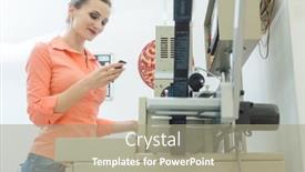  Presentation with textile - Slides having worker-checking-textile-label-fresh background and a mint green colored foreground