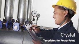  Presentation with oil gas pipeline - Cool new slide set with worker checking the oil pipeline backdrop and a tawny brown colored foreground