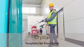  Presentation with toilet - Slide deck having worker-cleaning-a-rental background and a light gray colored foreground