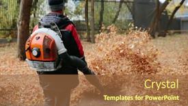 Presentation with gas - Beautiful PPT layouts featuring worker-cleaning-lawn-in-park backdrop and a coral colored foreground