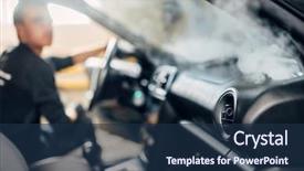  Presentation with steam - Slides having worker cleans salon with steam background and a navy blue colored foreground