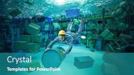  Presentation with bin - Presentation theme consisting of worker-clings-to-a-bin background and a teal colored foreground