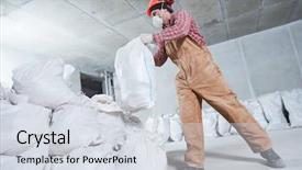  Presentation with waste - Theme enhanced with worker collecting construction waste background and a sky blue colored foreground