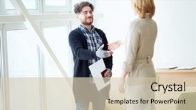  Presentation with social worker - Beautiful theme featuring worker congratulating one of refugee backdrop and a soft green colored foreground