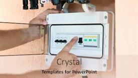  Presentation with connecting - Slide deck having engineering relay - worker connecting solar panels background and a coral colored foreground