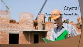  Presentation with construction - Cool new PPT theme with worker construction of the house backdrop and a light blue colored foreground