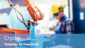  Presentation with technology learning - Beautiful PPT theme featuring worker-controls-robotic-arm backdrop and a teal colored foreground