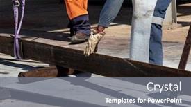  Presentation with weight lifting - Slides having worker crane lifting weights and a chain hoisting weight background and a gray colored foreground