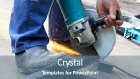  Presentation with parts - Presentation having worker cuts metal parts background and a ocean colored foreground