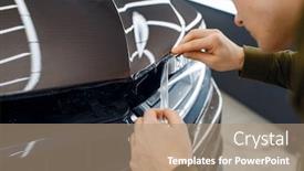  Presentation with film - Audience pleasing PPT theme consisting of worker-cuts-protection-film backdrop and a coral colored foreground