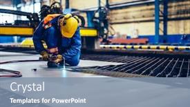  Presentation with heavy metal - Slide deck with worker-cutting-metal-steel background and a seafoam green colored foreground