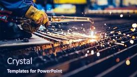  Presentation with shipyard - Cool new PPT layouts with worker-cutting-metal-steel backdrop and a navy blue colored foreground