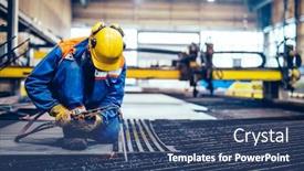  Presentation with shipyard - Slide deck enhanced with worker-cutting-metal-steel background and a ocean colored foreground