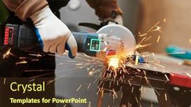  Presentation with metal - Slides having worker-cutting-metal-tube background and a tawny brown colored foreground